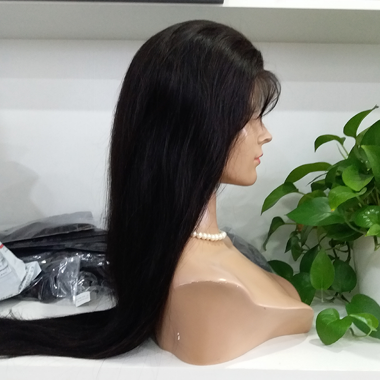 Glueless Lace Front Wig Real Human Hair Black #1b Handtied Lace Wig  LM443